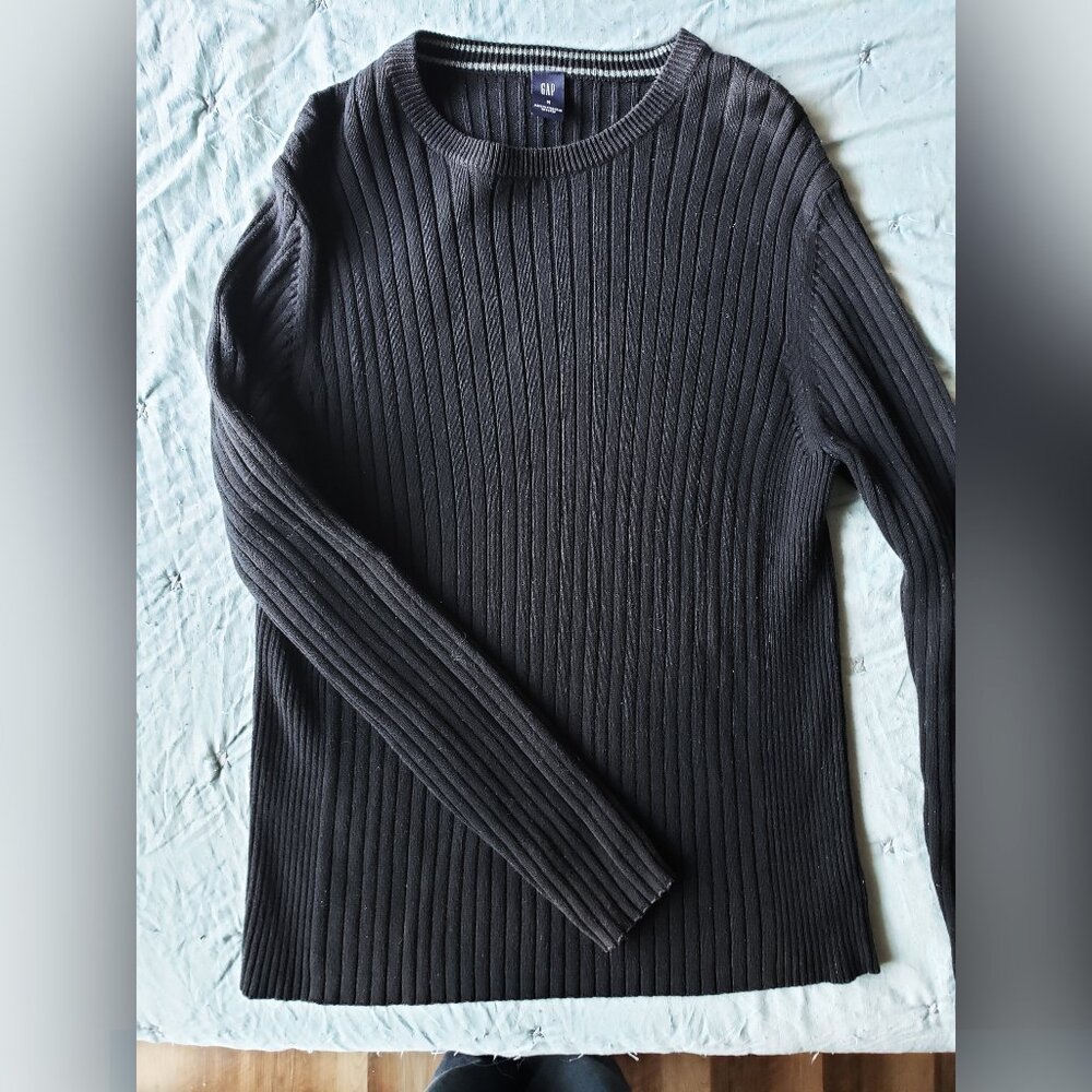 GAP Men's Vintage Ribbed Crewneck Sweater (Black, M) Y2K
